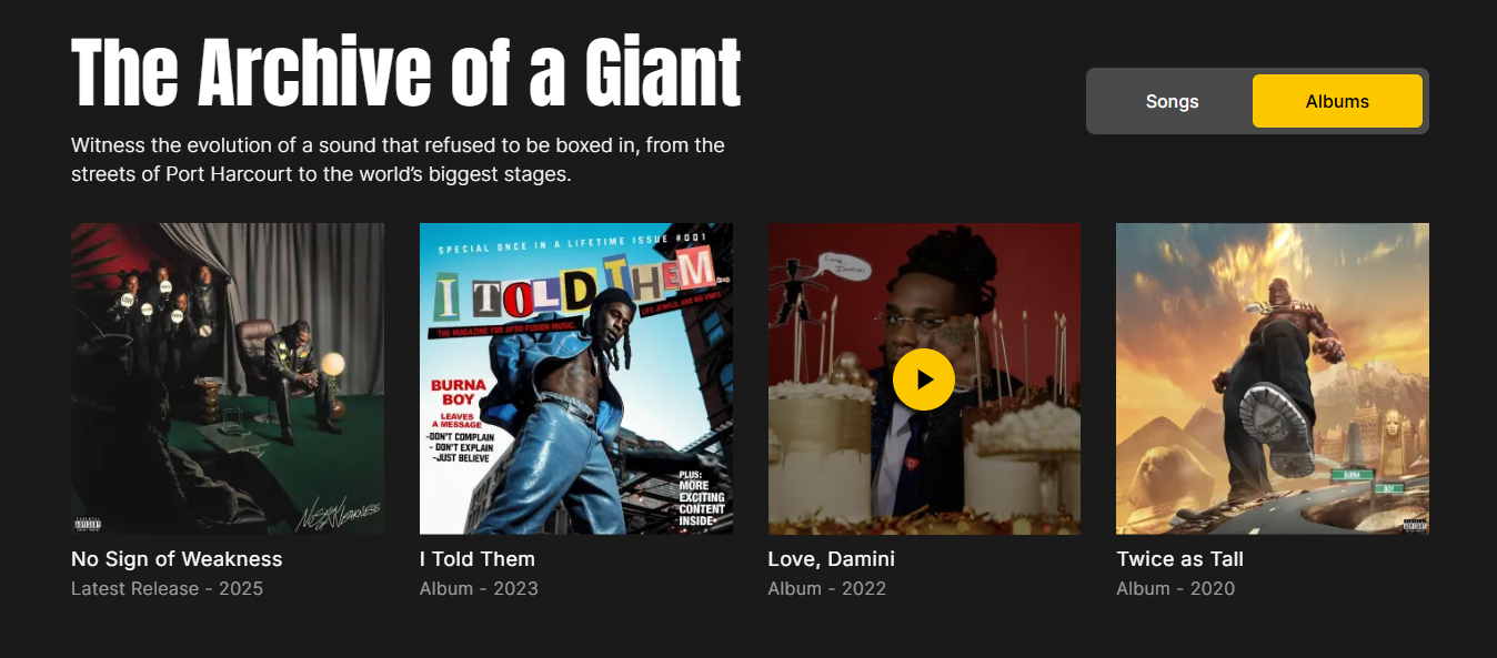 Crafting a Cinematic Animated Portfolio for Burna Boy